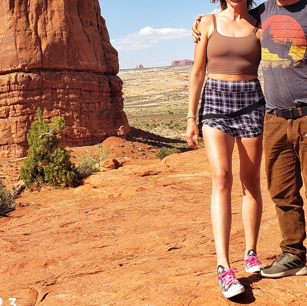 Plaid skort with full mini skirt, ruffles and shorts inside, tennis skort